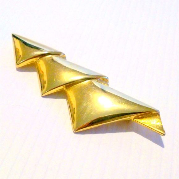 Vintage M. Jent Gold Tone Modernist Triangles Bar Pin Statement Brooch - Picture 2 of 3